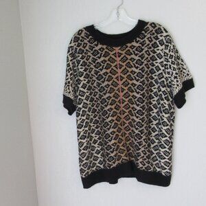 Maeve Anthropologie Black & Cream Patterned Short Sleeve Knit 2X Sweater